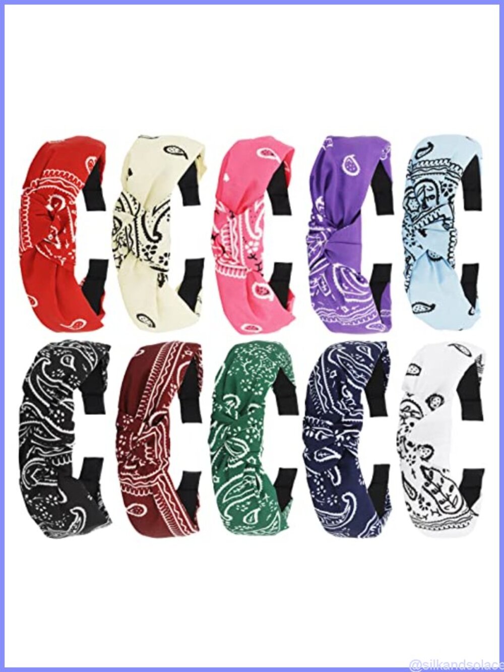 10 Pack Knotted Paisley Boho Headbands Top Knot Head Bands Polyester